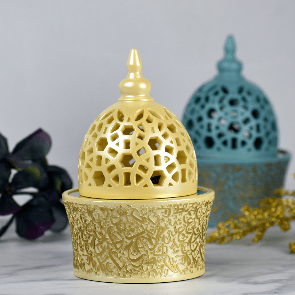 Intense Oud Calligraphy Closed Incense Burner - 8 Inch Metal Bakhoor Burner For Home & Office