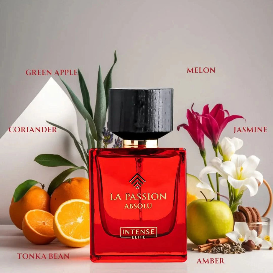 Bundle of La Passion Absolu and Pink Blush Shams Al Emarat Eau de Parfum sprays by Intense Oud, featuring elegant 100ml bottles.