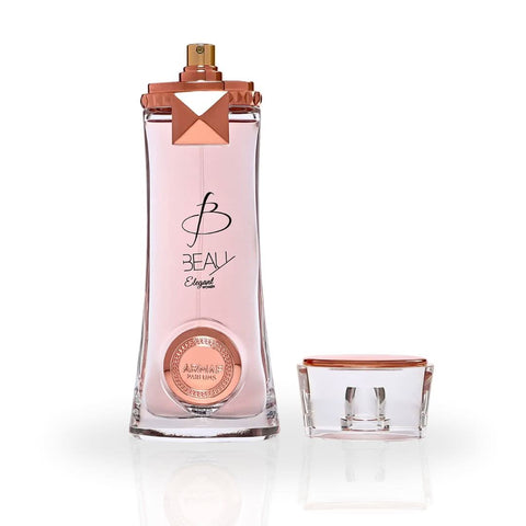 Beau Elegant EDP Spray by Armaf, 100ML, featuring a sleek perfume bottle with a gold and black design.