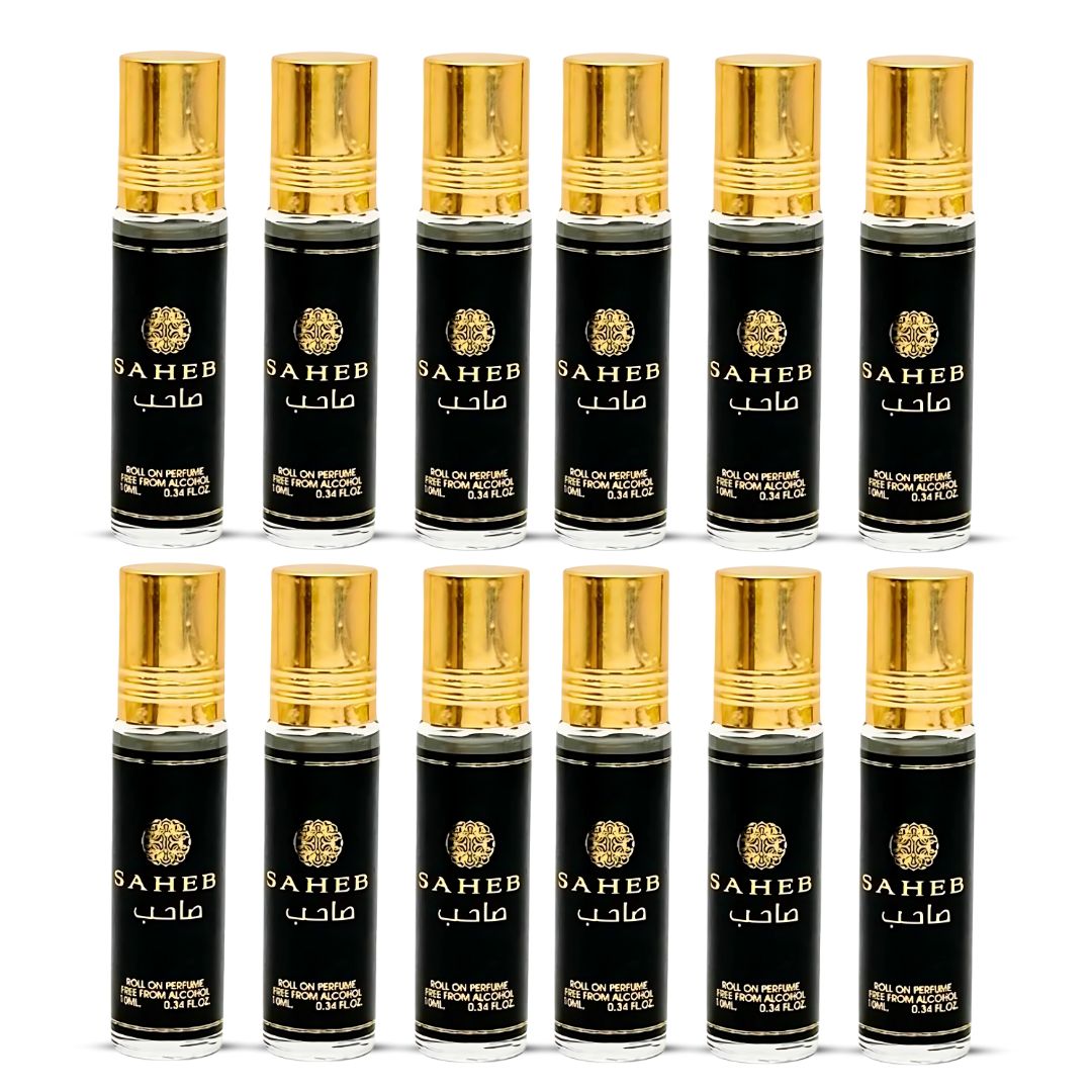 12PCS Saheb Roll-On Perfume Oil - CPO 10ML (0.34OZ) by Ard Al Zaafaran | Long Lasting, Miniature Perfume Oil For Men & Women. (Pack Of 12) - Intense Oud