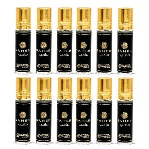 12PCS Saheb Roll-On Perfume Oil - CPO 10ML (0.34OZ) by Ard Al Zaafaran | Long Lasting, Miniature Perfume Oil For Men & Women. (Pack Of 12) - Intense Oud