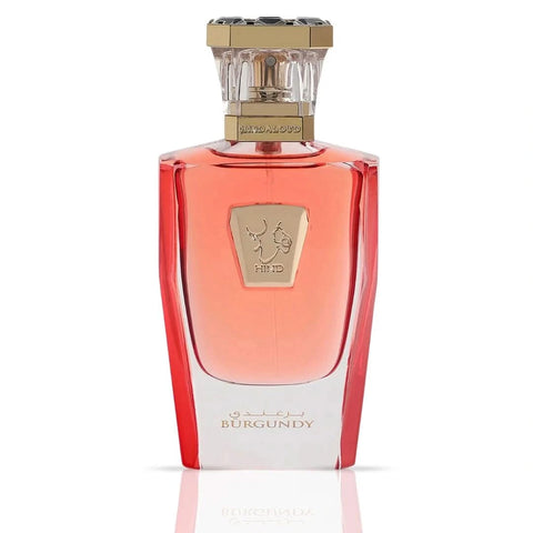 Burgundy Hind Al Oud Eau de Parfum spray bottle, 50ml, with elegant burgundy packaging and floral accents on the label.