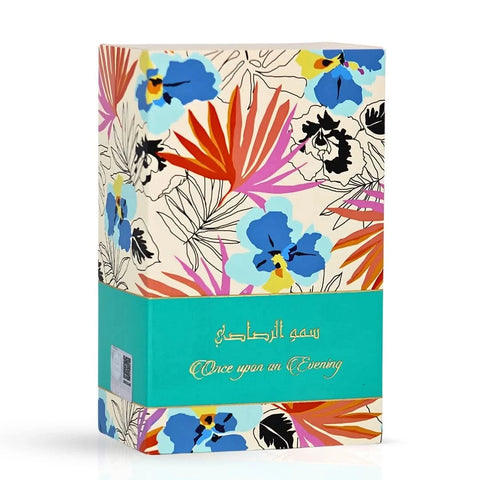 Rasasi Somow Al Rasasi Once Upon an Evening Eau de Parfum spray bottle, 100ml, with elegant packaging and perfume cap.