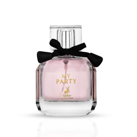 Maison Alhambra My Party Eau de Parfum spray bottle, 100ml, with elegant packaging and floral fragrance design.
