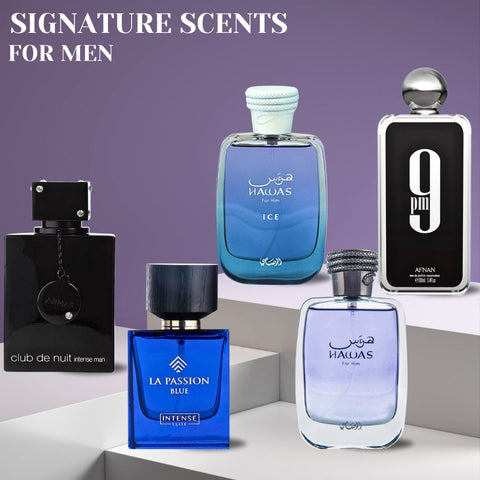 Hawas Men, Hawas Ice, 9PM, Club De Nuit Intense, La Passion Blue - Eau De Parfum Sprays for Men | Long Lasting, Refreshing, Aquatic, Luxurious Masculine Scents. (COLLECTION FOR MEN) - Intense Oud