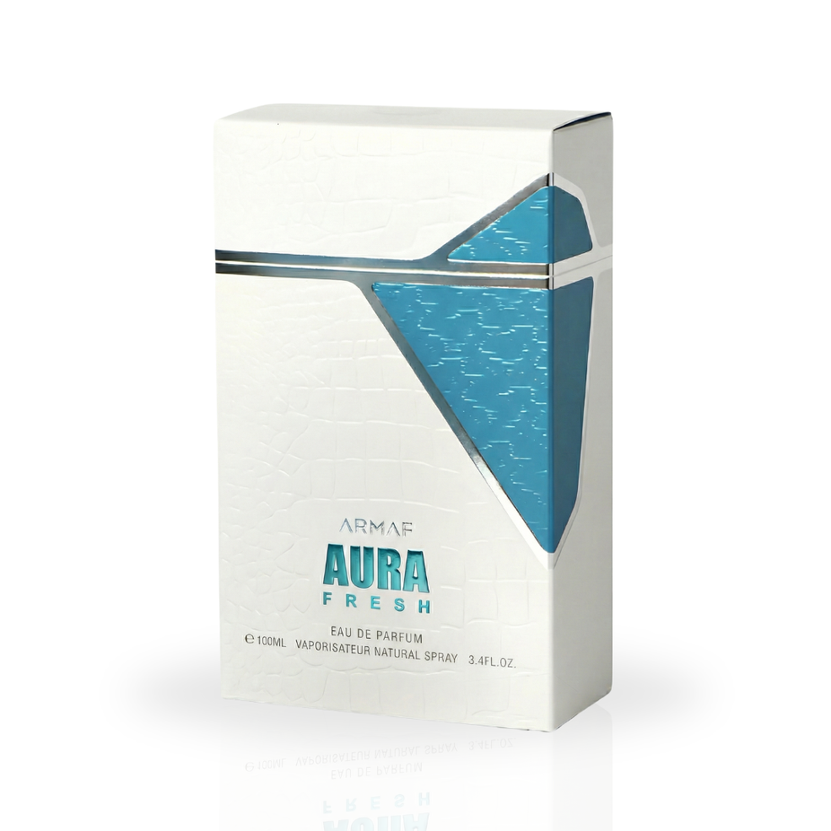 Aura Fresh Eau de Parfum Spray by Armaf, 100ml bottle, elegant design, showcasing the perfume with a sleek, modern look.