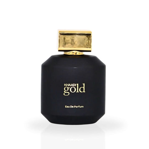 Khaadi Gold Eau de Parfum spray 100ml bottle with elegant gold packaging and a sleek design.