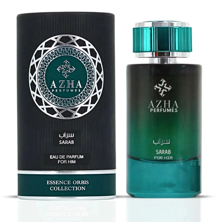Azha Sultan's Whisper, Amber Eclipse, Sarab for Him Eau De Parfum sprays in 100ml bottles, featuring elegant fragrance collection.