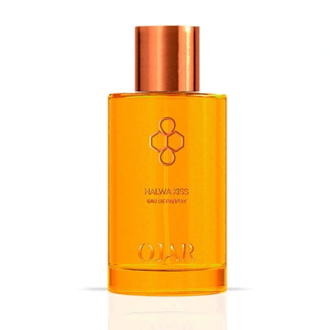 Ojar Halwa Kiss Eau De Parfum 100ml bottle with elegant packaging and floral design, showcasing the fragrance's luxurious appeal.