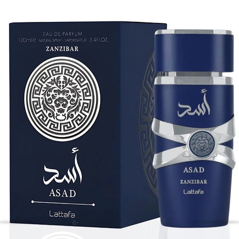 Asad Zanzibar & Asad Zanzibar Limited Edition Eau de Parfum Sprays 100ml (3.4oz) by Lattafa | The Spirit of Exotic Adventure (Bundle) - Intense Oud