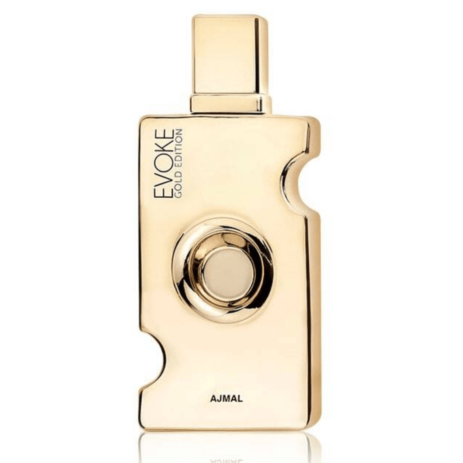Evoke Gold Edition for Women Eau De Parfum by Ajmal, 75ml bottle with elegant gold accents and floral design.