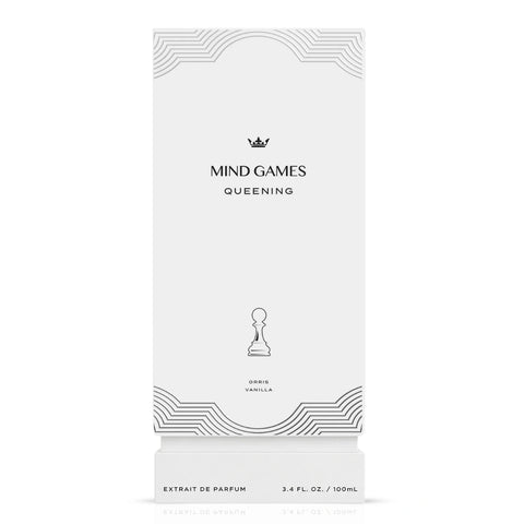 Soulmate Queening Extrait de Parfum by Mind Games in 100ml EDP bottle, elegant glass container with a sleek design.