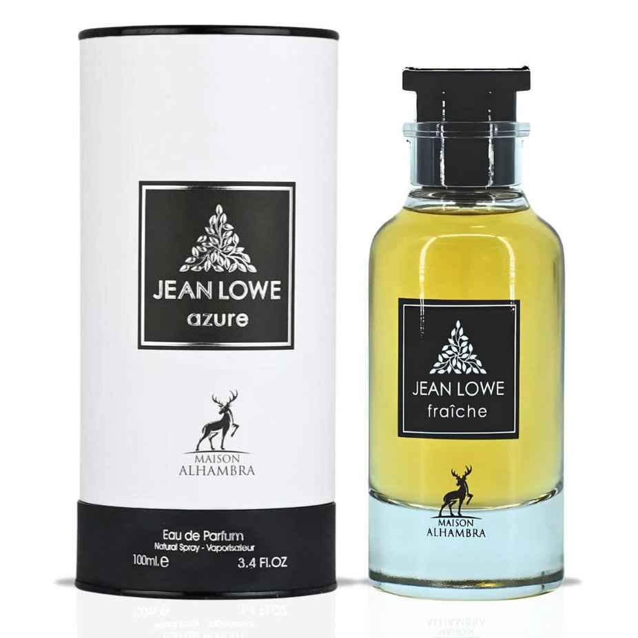 Maison Alhambra Jean Lowe Azure and Fraiche Eau de Parfum bundle with two 100ml spray bottles, sleek packaging design.