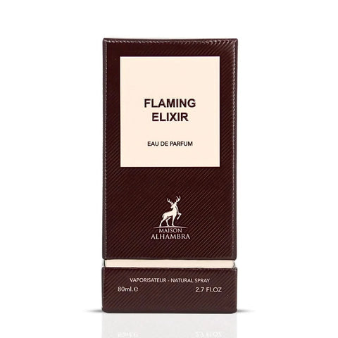 Maison Alhambra Flaming Elixir Eau de Parfum spray 80ml with elegant bottle, showcasing luxurious fragrance design
