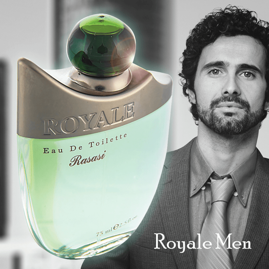 Rasasi Royale Spray for Men EDT in 75ml bottle, showcasing the elegant packaging and design of the men's eau de toilette.