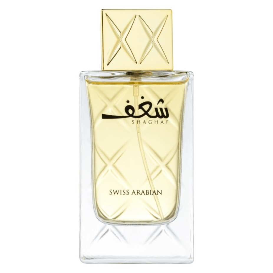 Swiss Arabian Shaghaf for Women EDP 75ml perfume bottle with elegant design and floral accents.