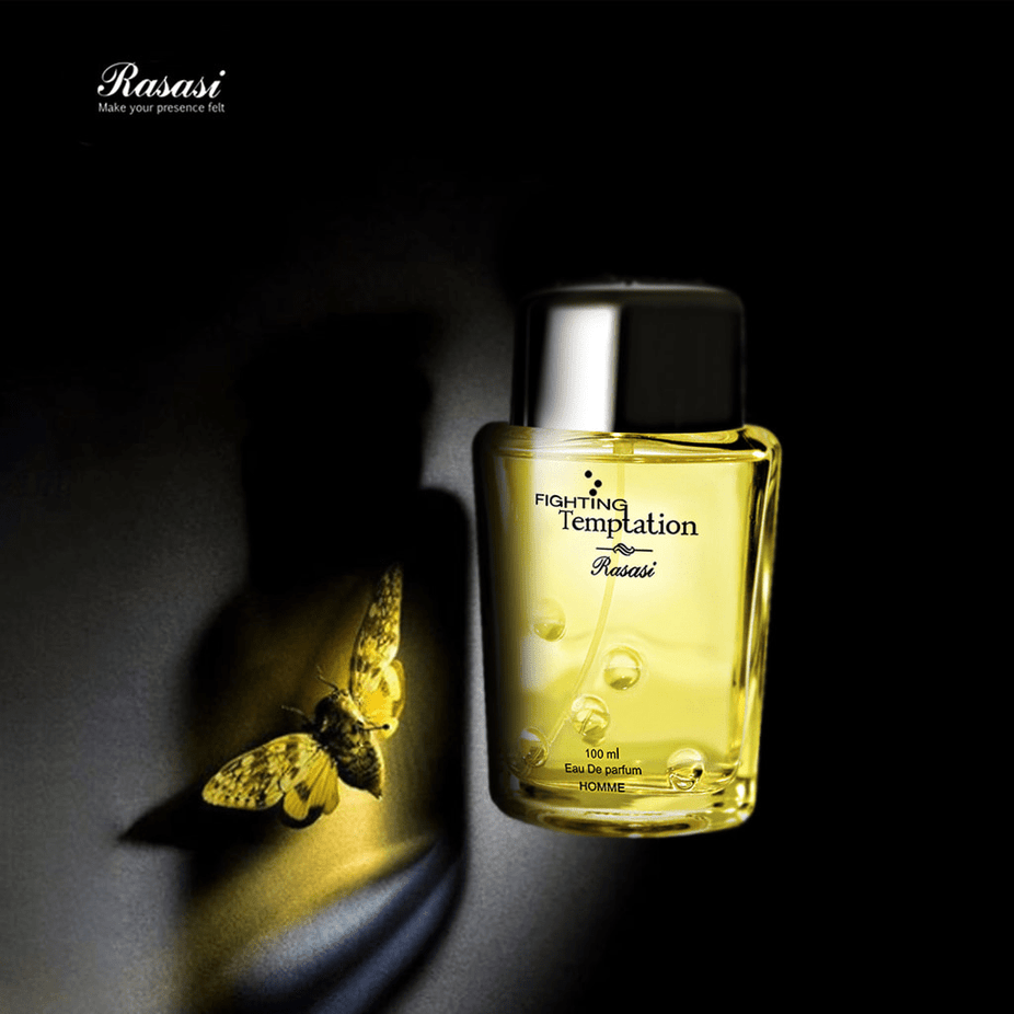 Fighting Temptation EDP by Rasasi, 100 ML Eau De Parfum bottle with elegant packaging and floral fragrance notes.