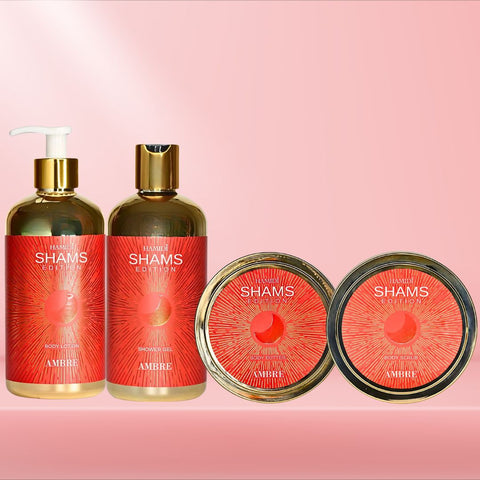 4PCS SHAMS AMBRE EDITION - Bath & Body Gift Set Magnetic Box By Hamidi | Ultra Moisturizing, Skin-Nourishing, Naturally Derived Ingredients. (PACK OF 4) - Intense Oud