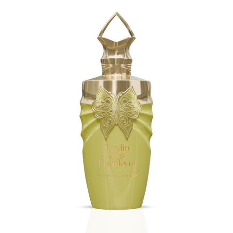 Paris Corner Jardin des Papillons Eau de Parfum spray 100ml bottle with elegant floral design and transparent glass packaging.