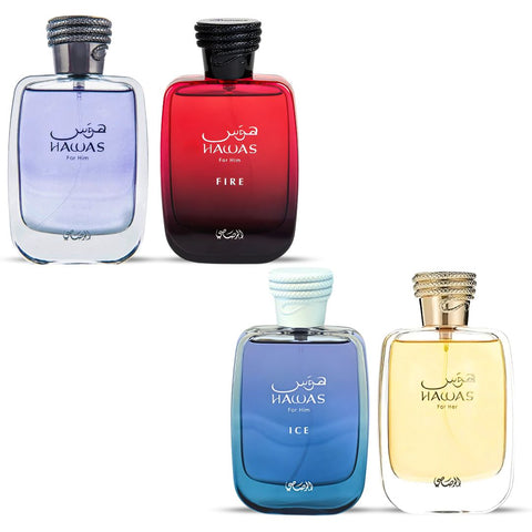 Hawas For Him, Hawas Ice, Hawas Fire & Hawas For Her Eau De Parfum Sprays 100ML (3.4 OZ) By Rasasi | A Masterpiece Collection For Those Who Seek Fragrances With A Unique Allure. (Collection) - Intense Oud