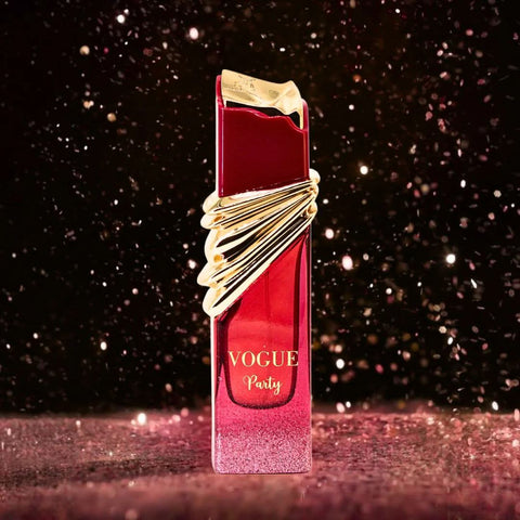 Bundle of Maison Alhambra Vogue Party and Vogue Rouge Eau de Parfum sprays in 100ml bottles, featuring elegant perfume packaging.