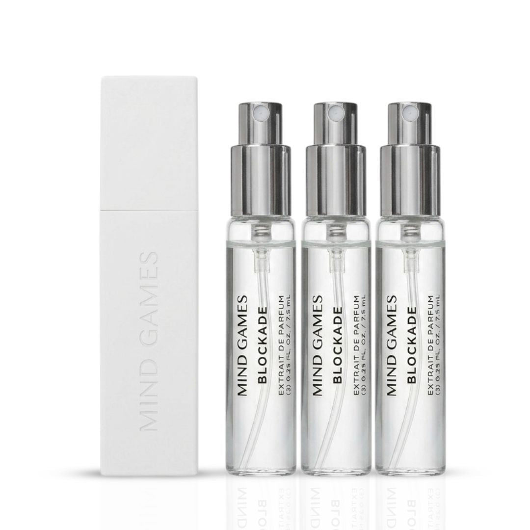 Mind Games Blockade Travel Trio featuring three 7.5ml bottles of game collection in a compact travel set.