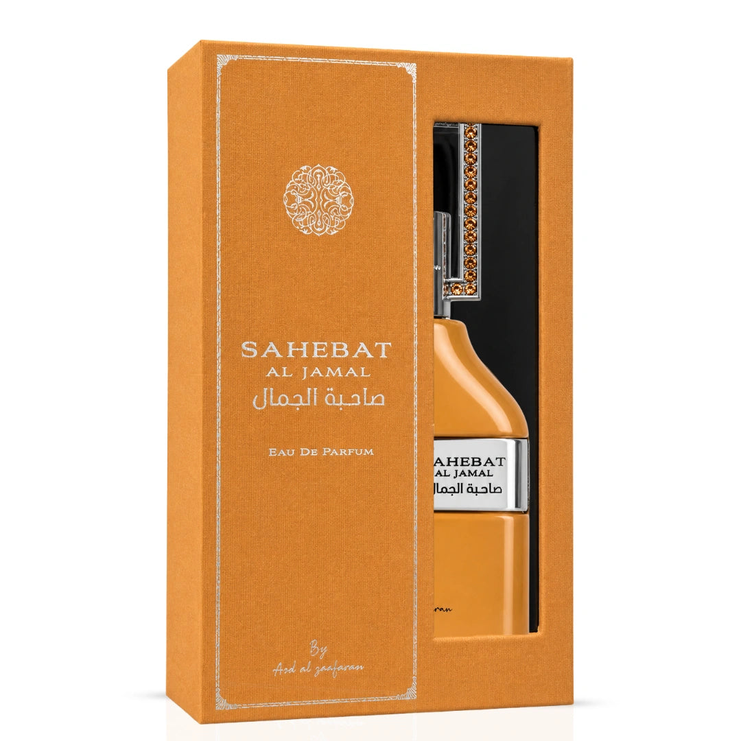 Sahebat Al Jamal Eau de Parfum spray by Ard Al Zaafaran, 70ml, showcasing the elegant perfume bottle with intricate design.