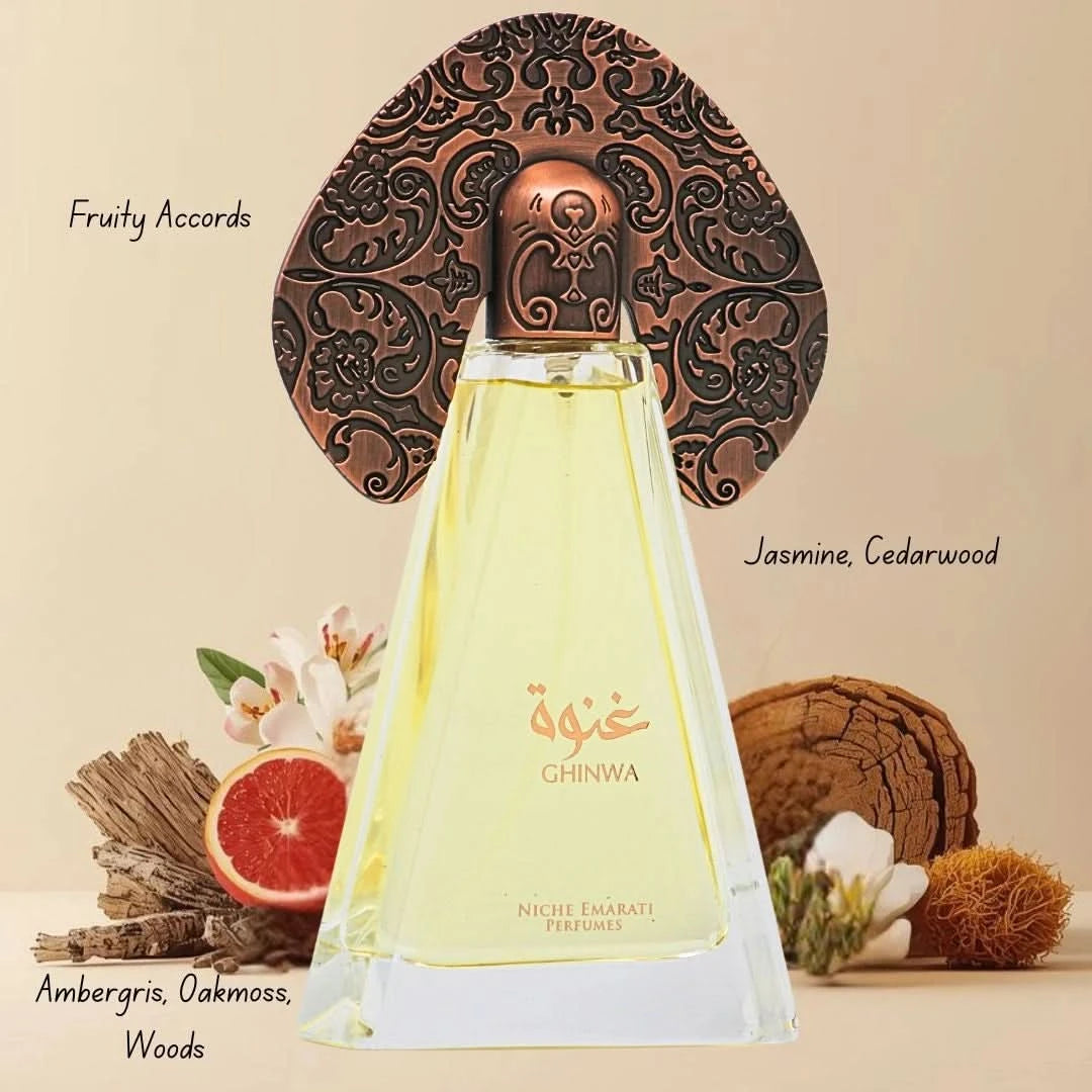 Niche Emarati Ghinwa 100ml (3.4 oz) by Lattafa & Ambar Silk 200ml (6.8 oz) by Rasasi- Eau de Parfum Sprays (Bundle) | Intense Oud