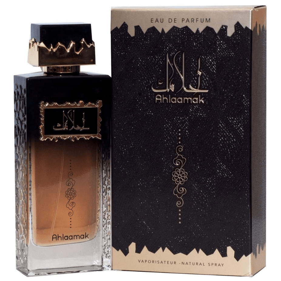 Ahlaamak Eau De Parfum by Ard Al Zaafaran 100ML bottle with elegant packaging and perfume spray nozzle.