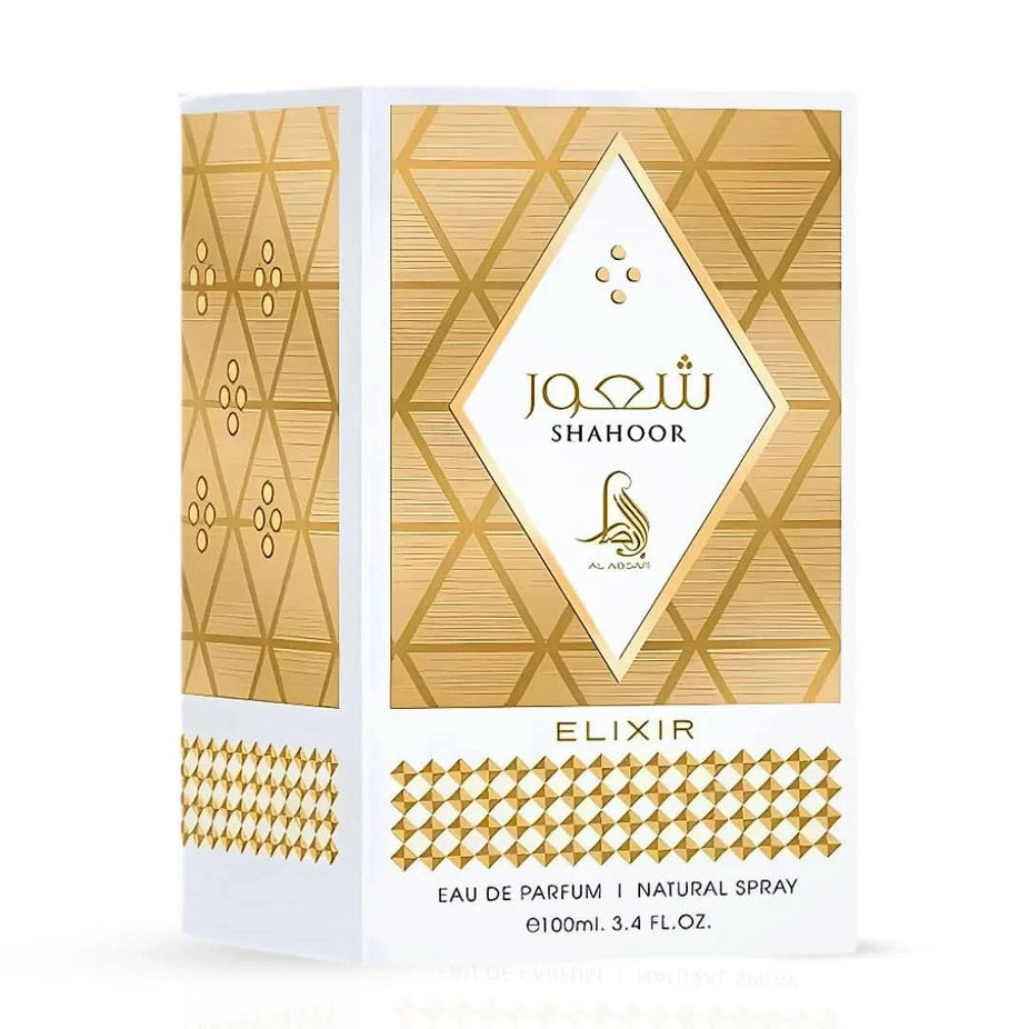 Al Absar Shahoor Elixir Eau de Parfum spray bottle, 100ml, with a sleek design and elegant packaging.