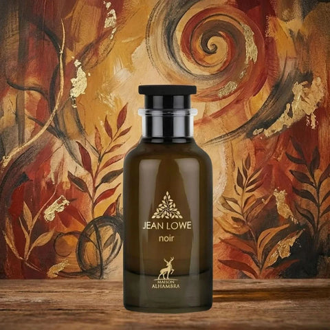 Maison Alhambra Jean Lowe Noir Eau de Parfum spray 100ml with velvet pouch, showcasing the elegant perfume bottle.