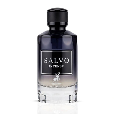 Salvo Intense Eau de Parfum Spray by Maison Alhambra, 100ml bottle with elegant packaging and dark fragrance liquid.