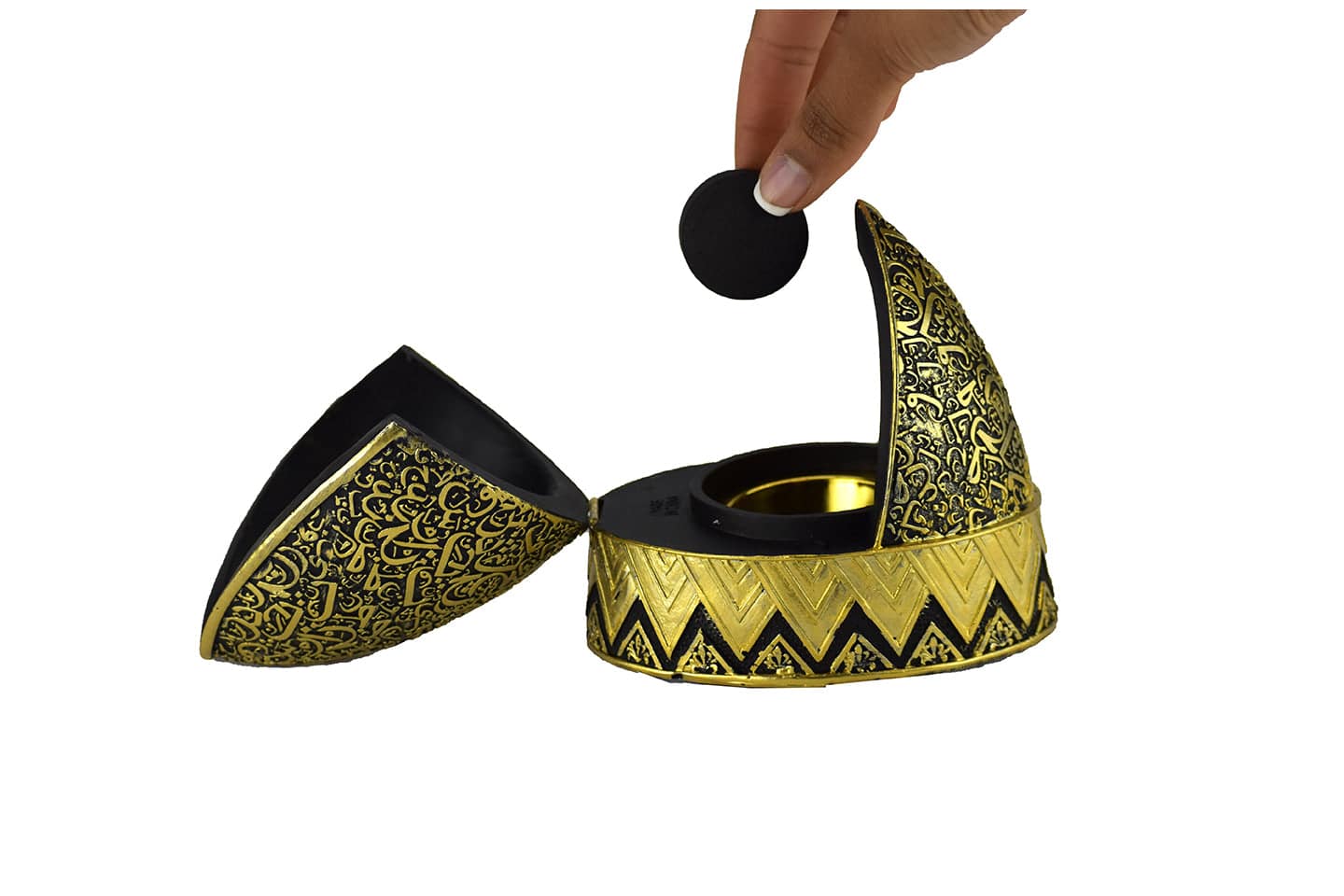 Calligraphy Arched Beehive Dome Style Closed Incense Bakhoor Burner - Black - Intense oud