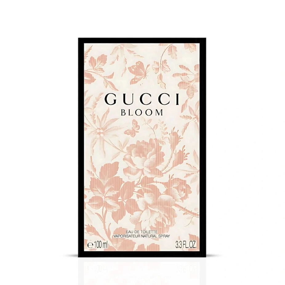 Gucci Bloom Eau de Toilette spray bottle, 100ml, with floral design and elegant packaging, for women.