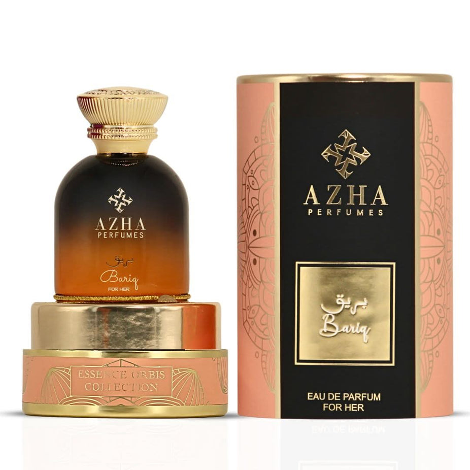 Bariq for Her Eau de Parfum spray by AZHA, 100ml bottle with elegant design and fragrance details visible.
