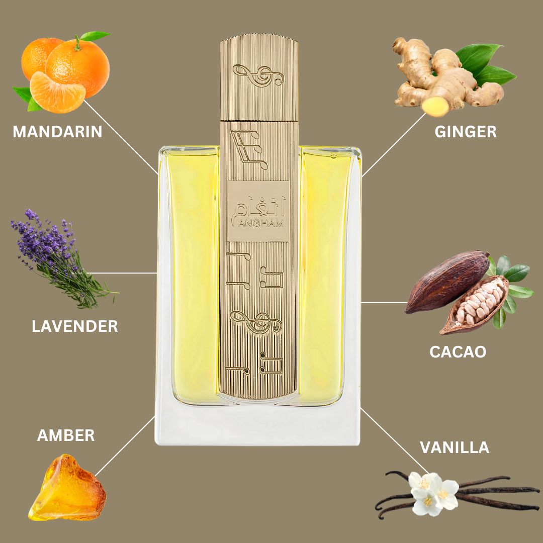 Angham Eau De Parfum Spray 100ML (3.4 OZ) by Lattafa | From Bold Spice to Creamy Cacao—An Addictive Trail of Sweet Allure. - Intense Oud