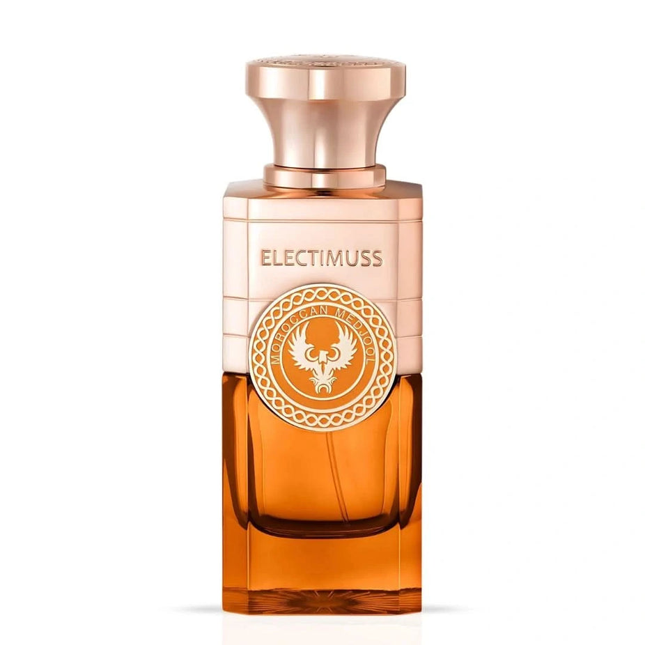Electimuss London Moroccan Medjool Parfum Spray 100ml EDP bottle with elegant packaging and gold accents.