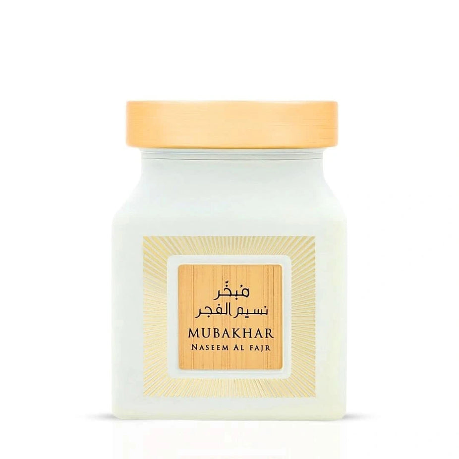 Rasasi Mubakhar Naseem Al Fajr Oudh Moattar Bakhoor 50g, fragrant traditional incense with aromatic herbs and wood chips.