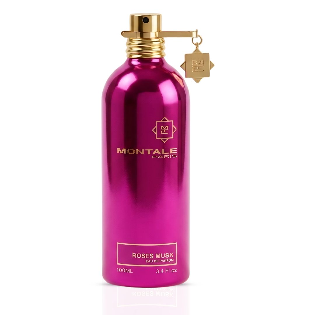Montale Roses Musk Eau de Parfum spray bottle with floral rose and musk design, 100ml (3.4 oz).