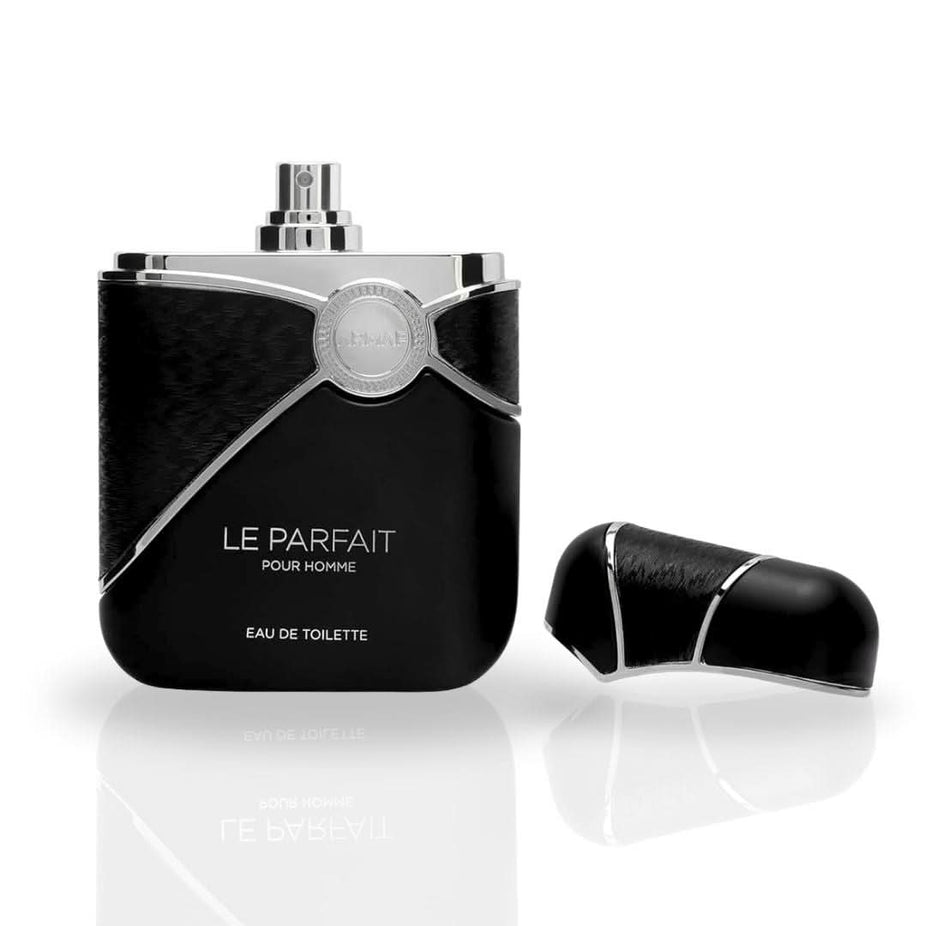 Le Parfait Homme EDT spray by Armaf, 100ml, featuring an elegant bottle with a sleek design, representing a luxurious and refreshing fragrance.