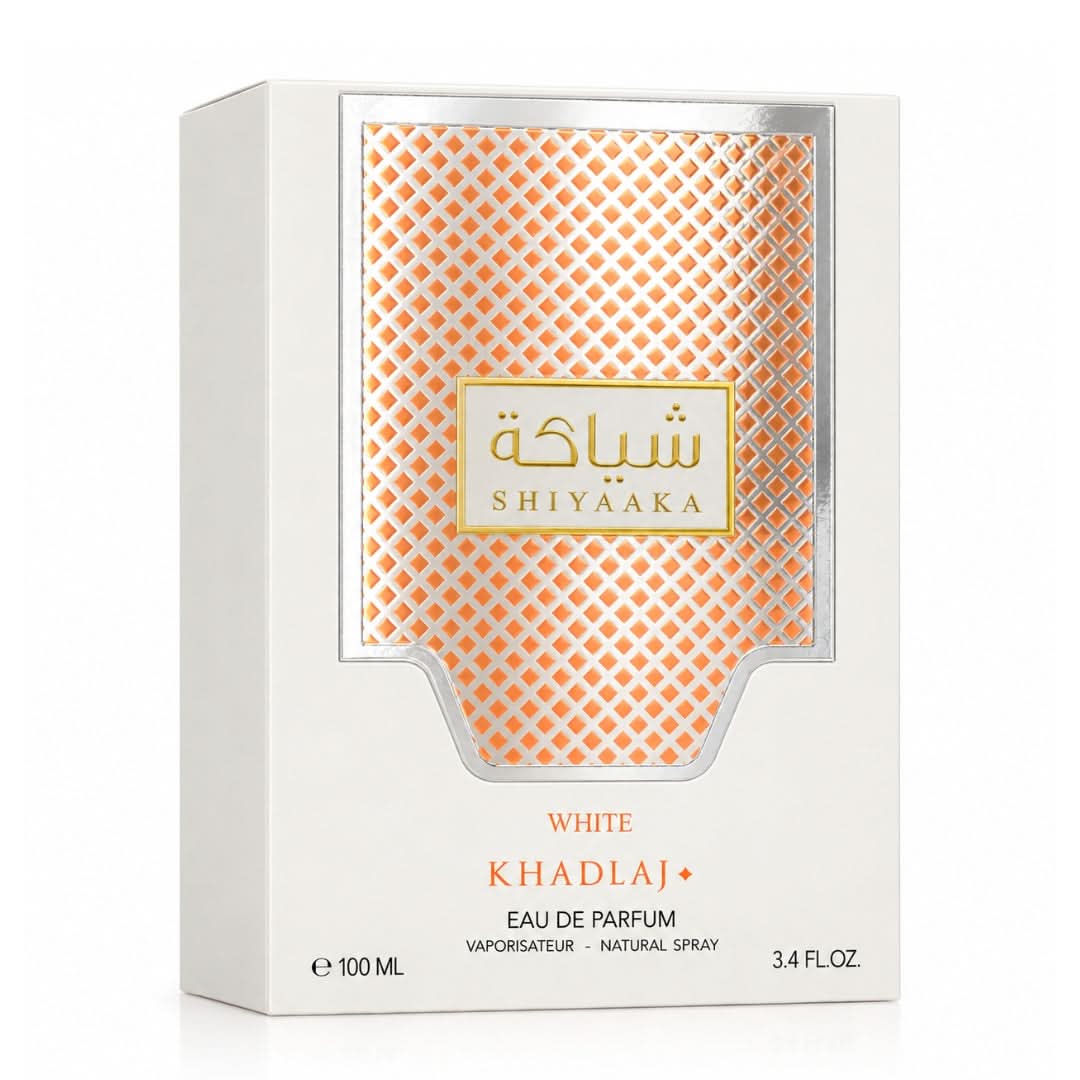 Shiyaaka White Eau de Parfum Spray 100ml by Khadlaj in a sleek white bottle