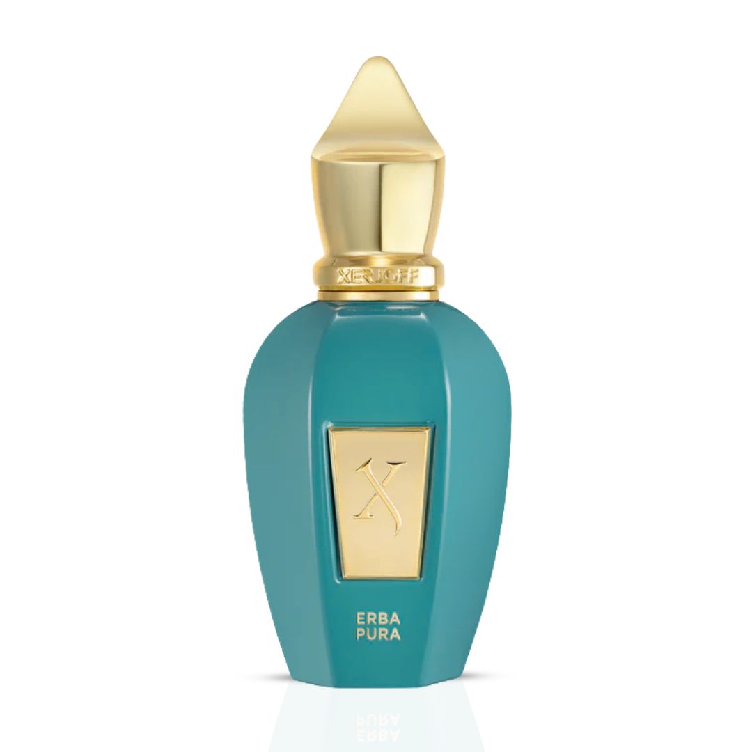 Xerjoff Erba Pura Eau de Parfum spray 50ml, elegant glass bottle with clear fragrance liquid and minimalist design.