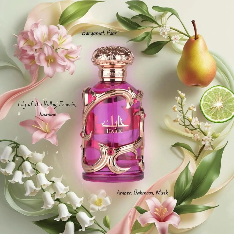 Habik for Women and Extrait De Rouge by Ard Al Zaafaran perfume bundle, featuring two 100ml bottles of Eau de Parfum.