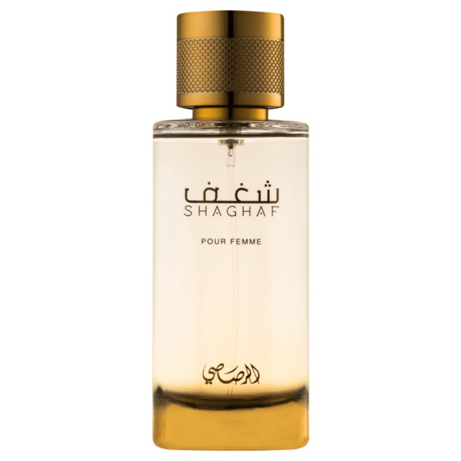 Rasasi Nafaeis Al Shaghaf women’s 100ml Eau De Parfum bottle with elegant design and floral accents.
