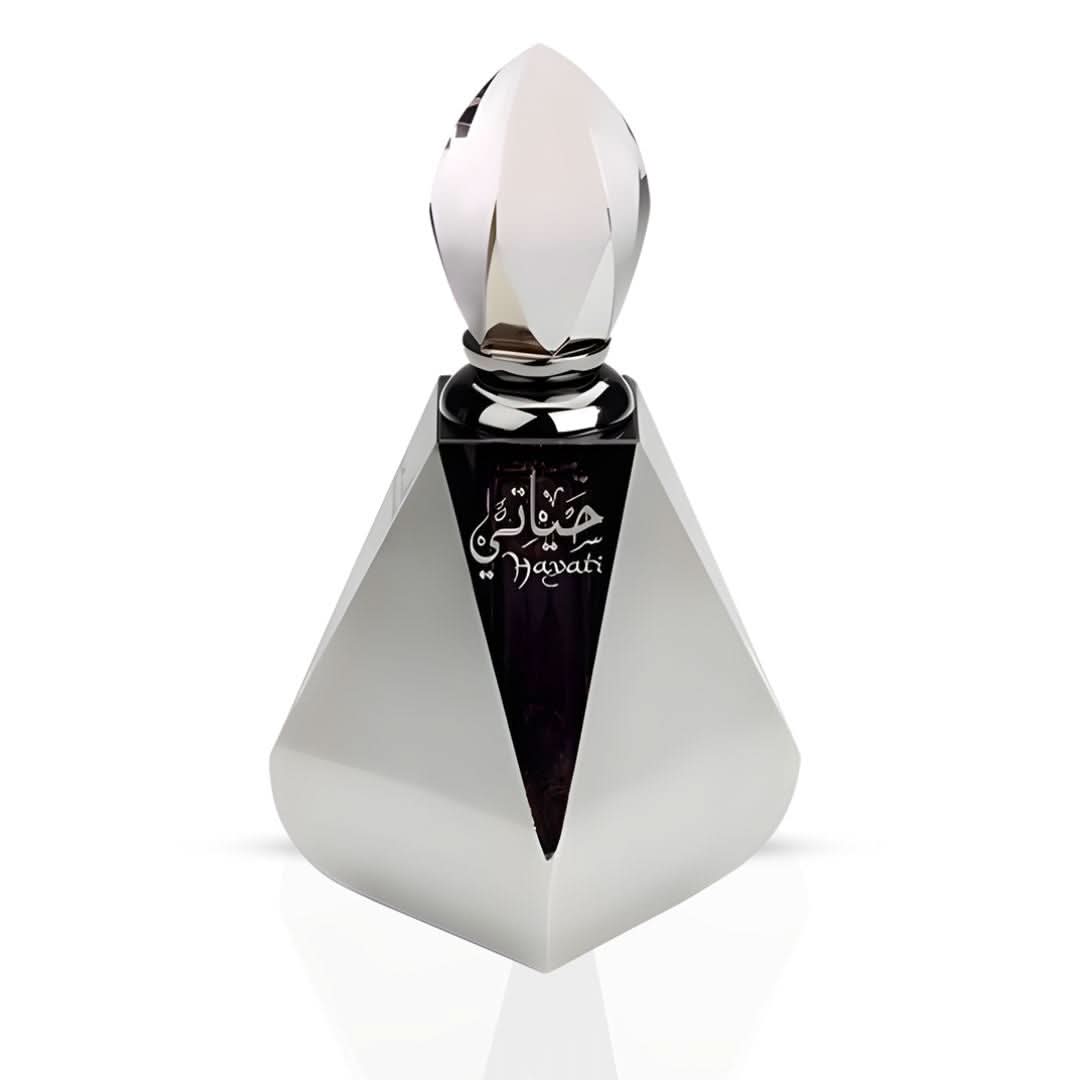 Al Haramain Hayati Concentrated Perfume Oil Set with four 3ml bottles, including three refillable bottles, displayed on a white background.