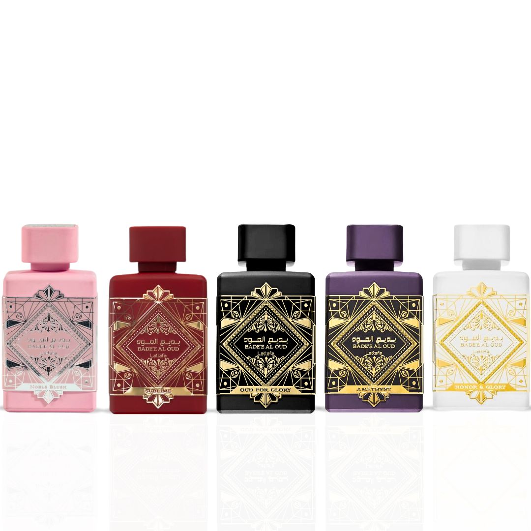 THE BAD'EE AL OUD COLLECTION - 100ML (3.4 OZ) By Lattafa | Experience The Elegance Of The Bad'ee Collection, Blending Spicy, Woody, Floral & Gourmand Notes. (PACK OF 5) - Intense Oud