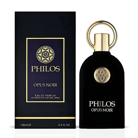 Bundle of Maison Alhambra Philos Centro, Opus Noir, and Noir Eau de Parfum sprays, 100ml each, featuring elegant bottles.