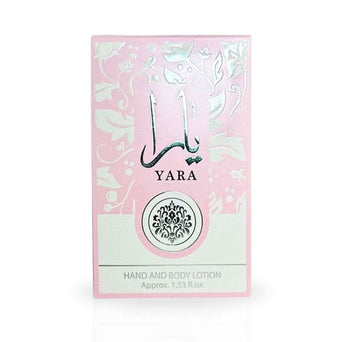 Ard Al Zaafaran Yara Hand & Body Lotion 45ml bottle showing the lotion container with branding and product label.
