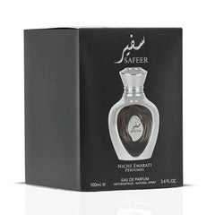 Niche Emarati Safeer Eau De Parfum Spray 100ml (3.4 oz) by Lattafa | Elegant. Grounded. Timelessly Masculine. - Intense Oud