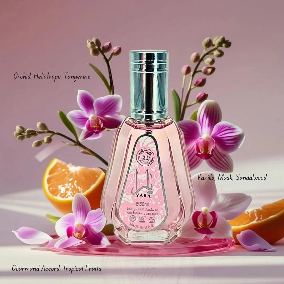 Bundle of Yara and Pink Blush Shams Al Emarat Khususi Eau de Parfum sprays by Ard Al Zaafaran, featuring two 50ml bottles.